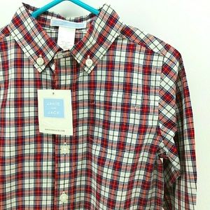 NWT Janie and Jack Button Down Plaid Gingham 100% Cotton Red 12-18 Months